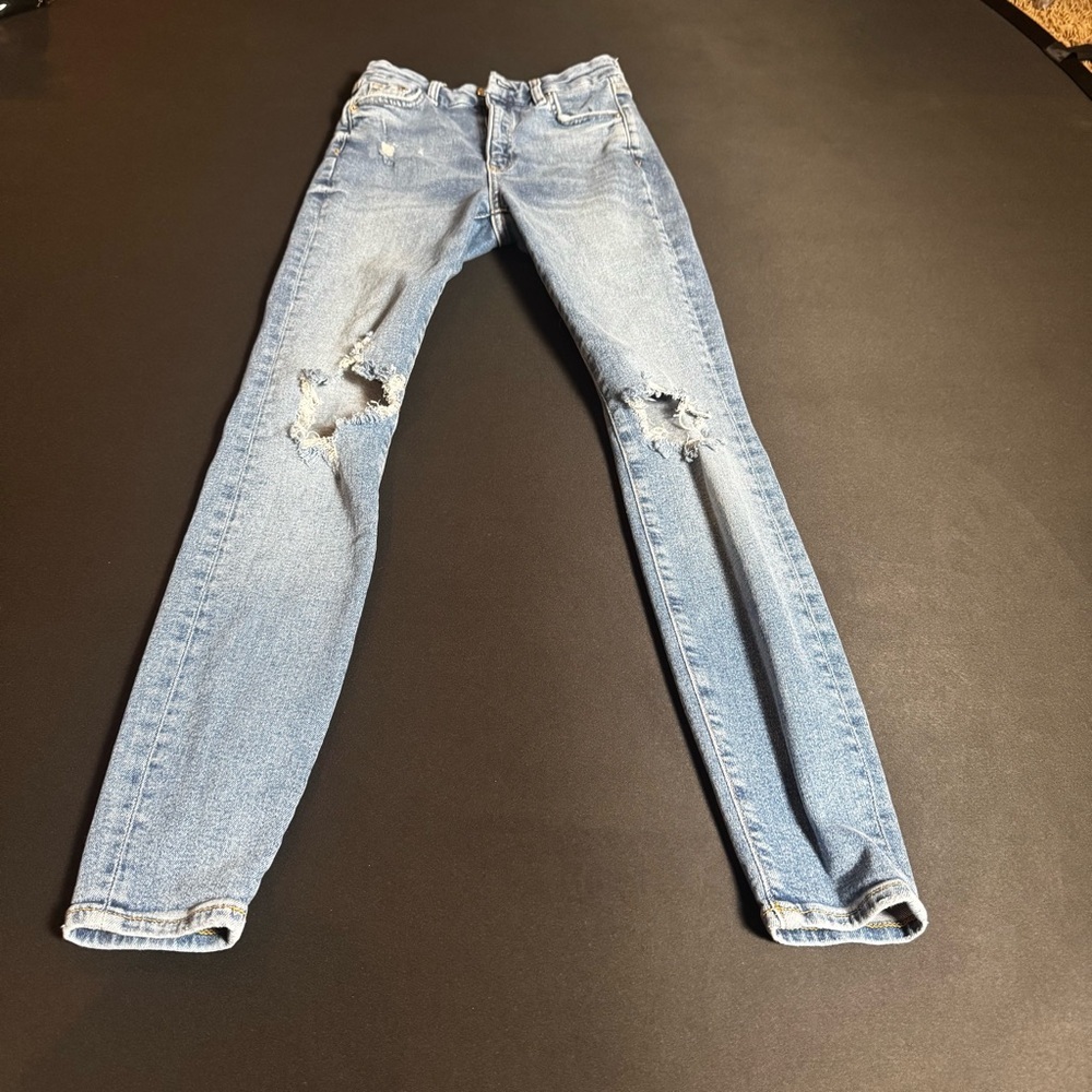 H&M &Denim Super Skinny Jeans 2 High Waist Distressed Light Wash